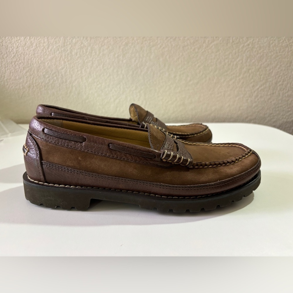 L.L. Bean Allagash Leather Penny Loafers in Bean Boot Brown/Suede 7.5 - Picture 2 of 9